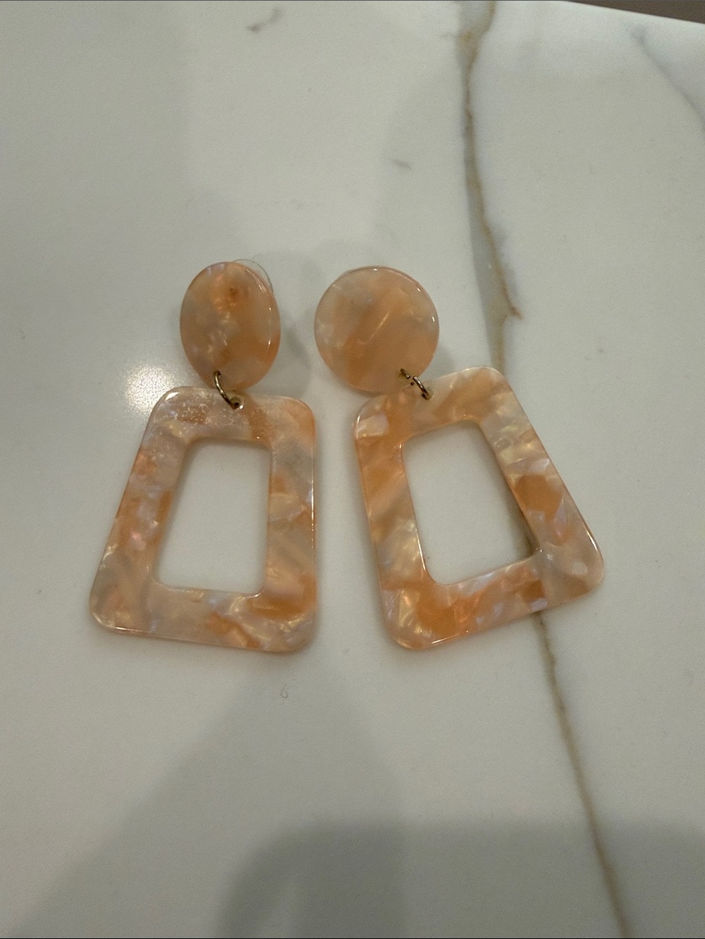 Peach Marbled Geometric Drop Earrings - Unbranded